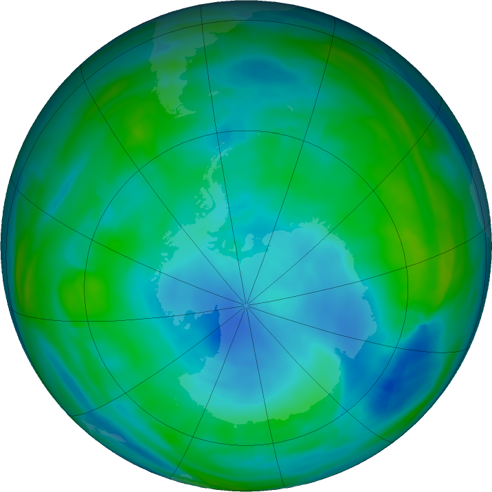 Antarctic ozone map for 24 June 2021